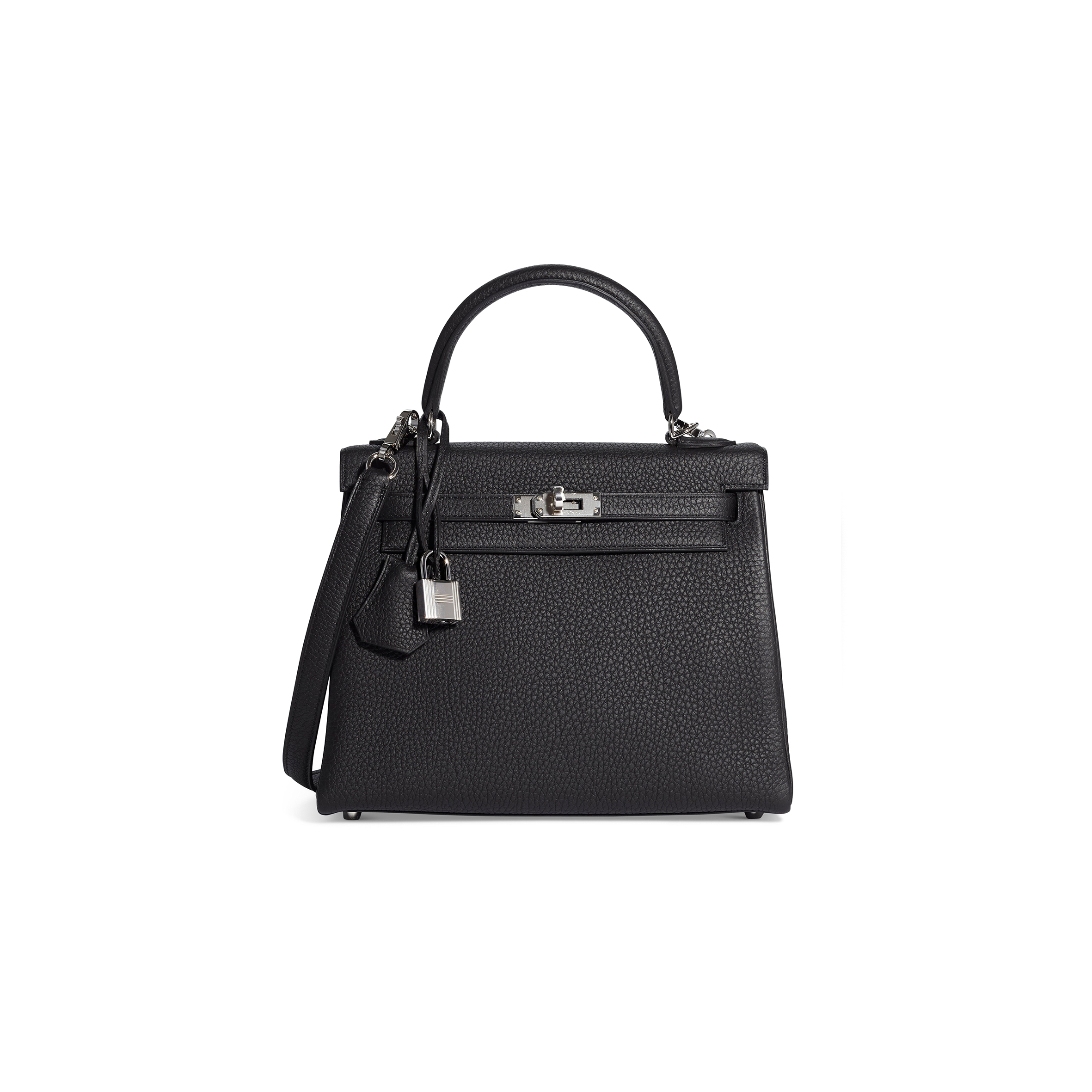 H**mes master a black togo leather retournÉ kelly 25 with palladium hardware (25*17*7cm)